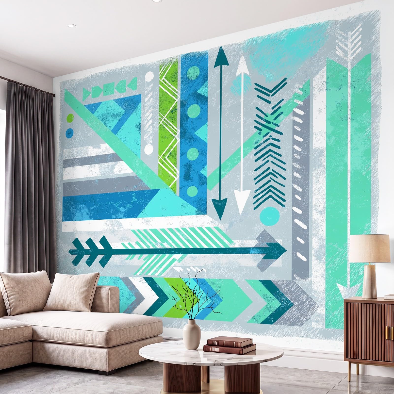 Boho Geométrico Flecha Papel pintado no tejido, Inspiración natural Revestimiento de pared Papel pintado para Pasillo, 450 x 315 cm de pared – Decorativo para sala de estar