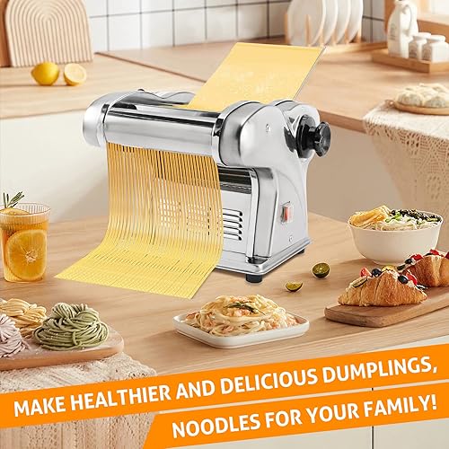 Miniatura 6 de Máquina Eléctrica para Hacer Pasta WICHEMI 3 EN 1 Rodillo de Masa para Espaguetis Prensa de Fideos de Acero Inoxidable 135W para Uso Familiar en