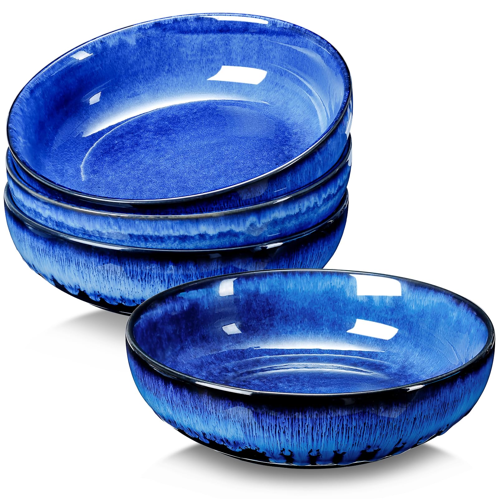 NUTRIUPS Φ 21,5 cm Cuenco de cerámica para servir platos hondos de 1,2 L, juego de 4 unidades, ensaladera de porcelana premium, color azul oscuro