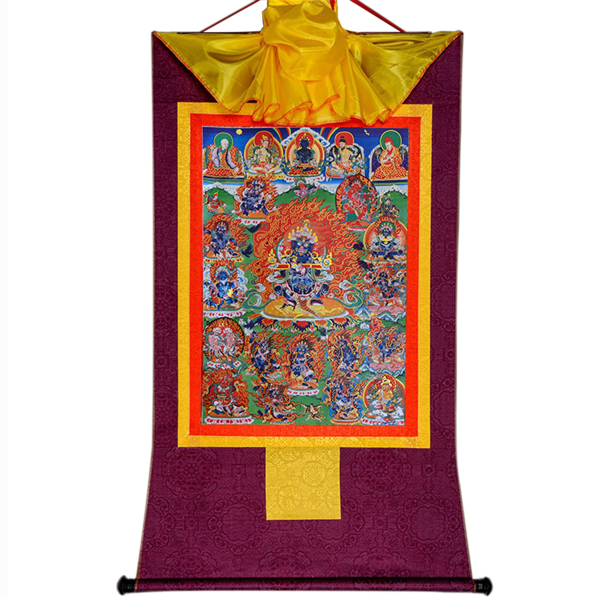 Gandhanra Tibetan Buddhist Thangka Wall Hanging,Dharmapala Panjaranata Mahakala Thangka,Hot Stamped Brocade Buddhist Tapestry for Zen Home Decor, Meditation, Spiritual Relaxation — image 1