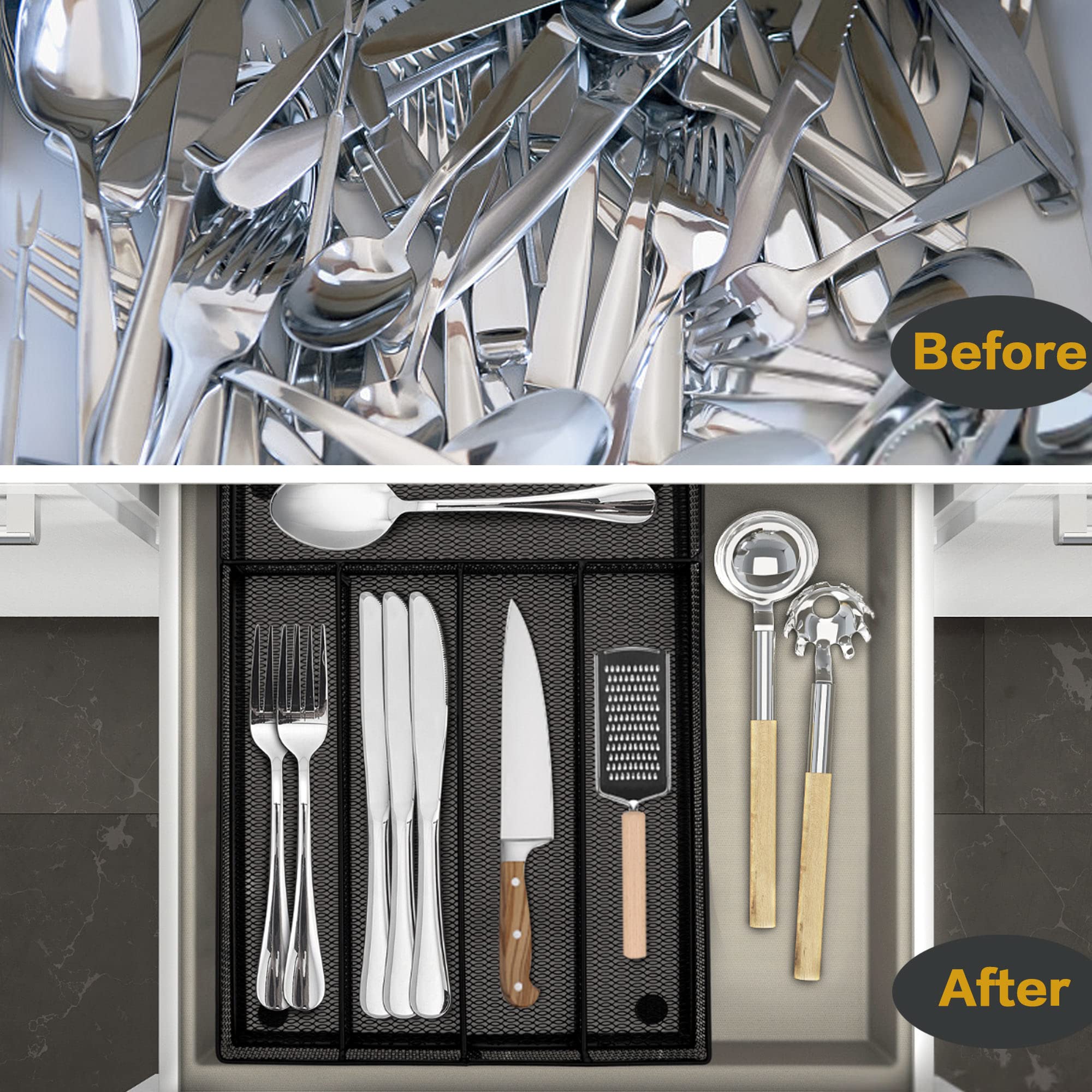 Herogo Vassoio Porta Posate 5 Scomparti - Organizer Per Cassetti In Plastica Antiscivolo, Bianco E Grigio, 32,5x29x4,5 Cm - 6