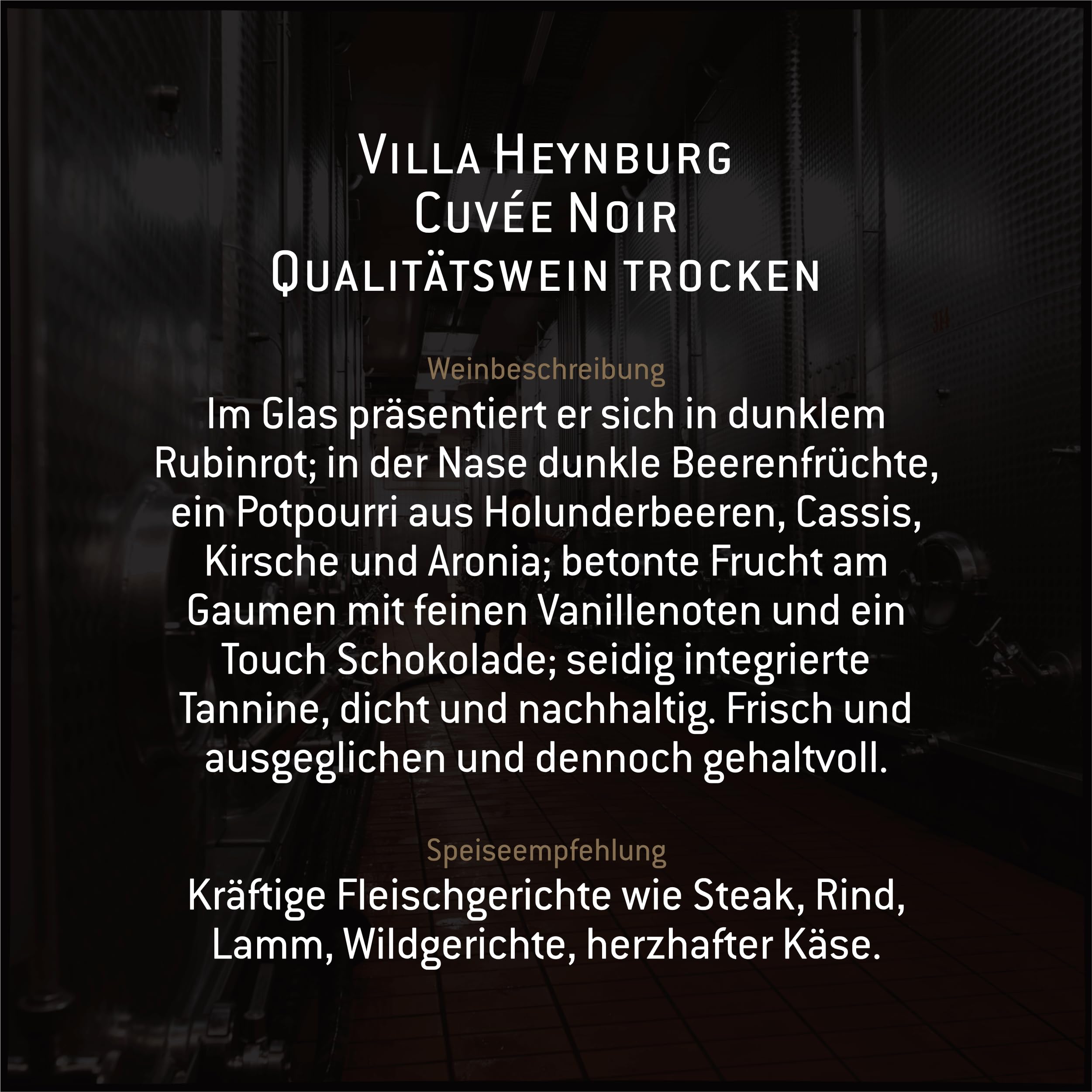 Villa Heynburg Cuvée Noir Qualitätswein trocken - Rotwein Cuvée aus hochwertigen, renommierten Rebsorten, modern und aromatisch - Badischer Wein, Anbaugebiet Ortenau (6 x 0,75 l)