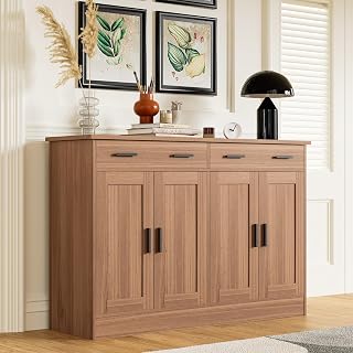 Anystyle 53" Rustic Brown Buffet Cabinet with Storage, Kitchen Sideboard Buffet Server with 2 Drawers & 4 Doors, Modern Coffee Bar Cabinet Credenza for Dining Room, Living Room, Hallway