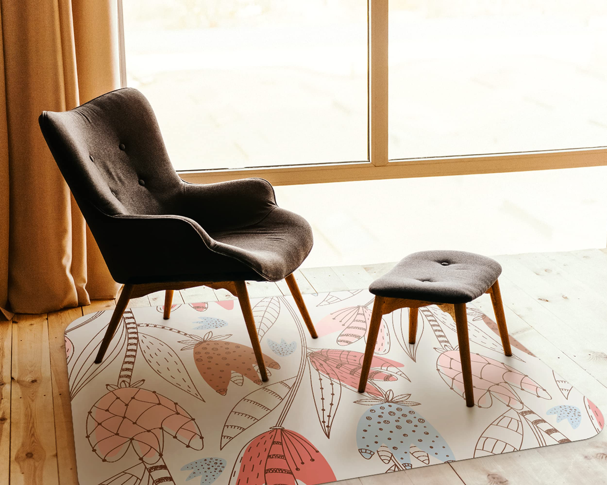 Coloray Tapis sous la Chaise 140x100 cm (arrondir 15 cm) Gaming Grand Tapis de Protection Vinyle - Contour de Fleurs