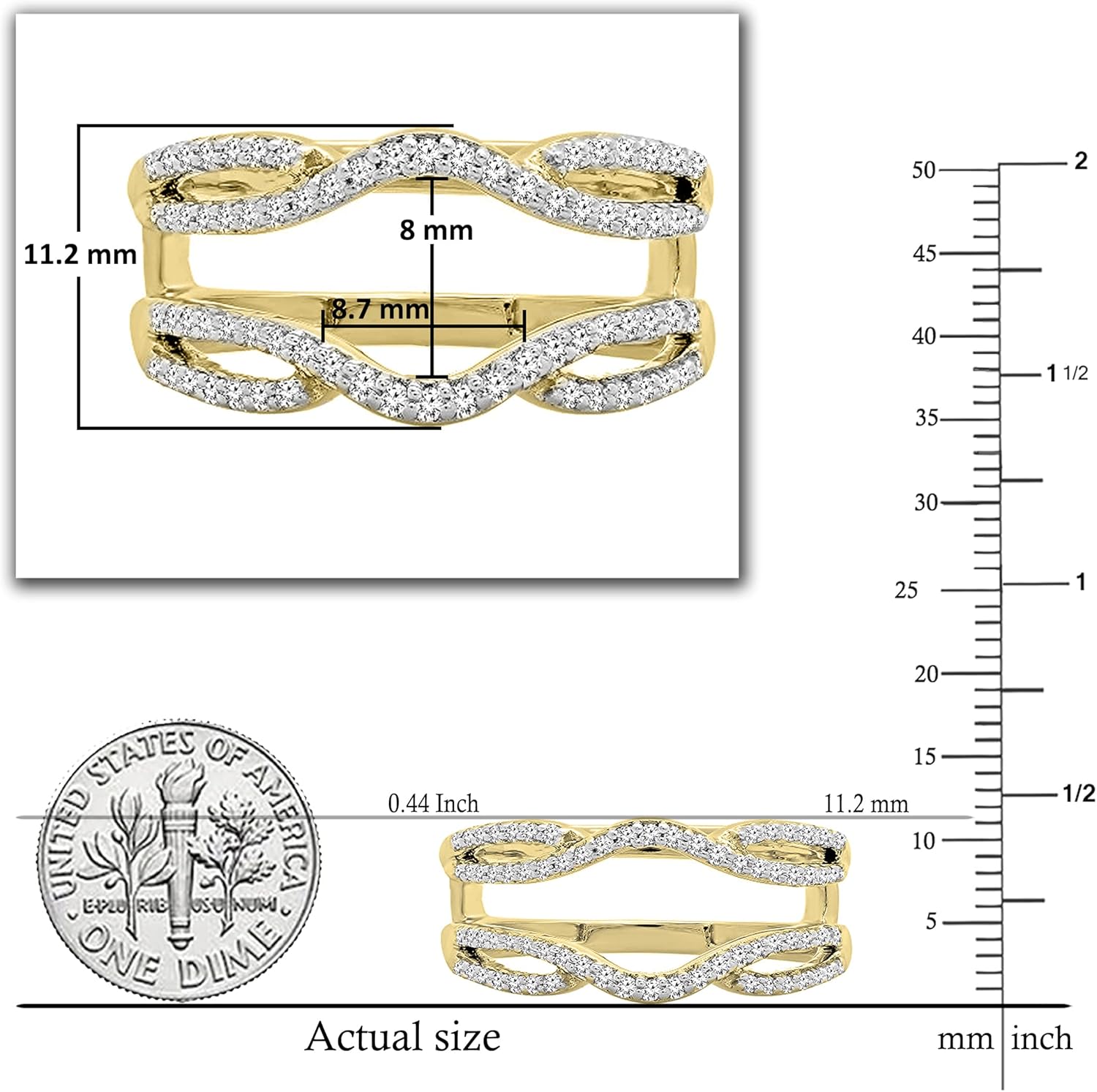 Dazzlingrock Collection Round White Natural Diamond Split Shank Enhancer Guard Wedding Ring (0.35 Ctw) in Real Solid Gold