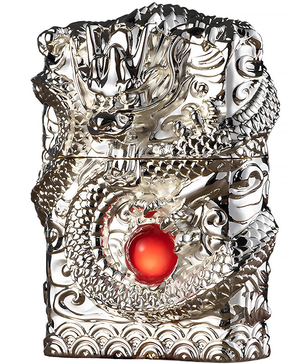 Lighters Carving Dragon Vintage Trench Lighter Reusable Antique Kerosene Grinding Wheel Lighter for Collection-Decorative-Gift-Present (Silver)