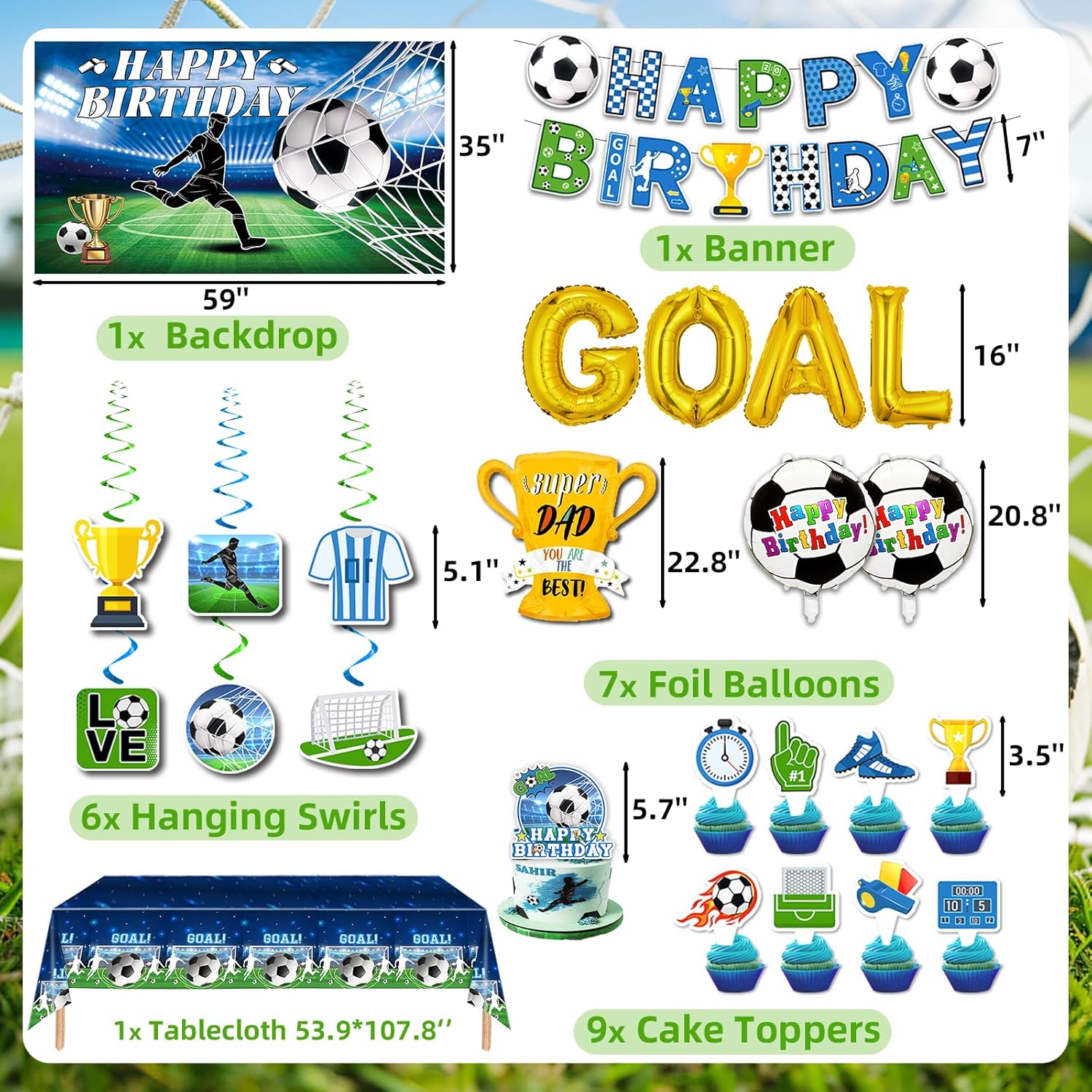 89Pcs Soccer Birthday Party Decorations, Soccer Party Decorations with Balloons Arch Happy Birthday Banner Backdrop Cake Topper Hanging Swirl for Men Boys Soccer Theme Birthday Party Supplies - Image 2