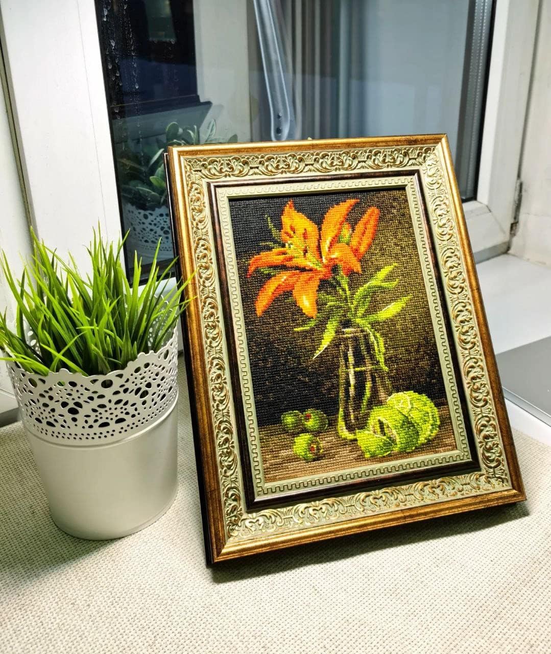 RIOLIS - Lily and Lime 2097, Cross Stitch Kits 6" x8¼, Cross Stitch Kits for Adults, Counted Cross Stitch Kits, Embroidery Kit for Beginners & Advanced, Floral Crossstitching Kits