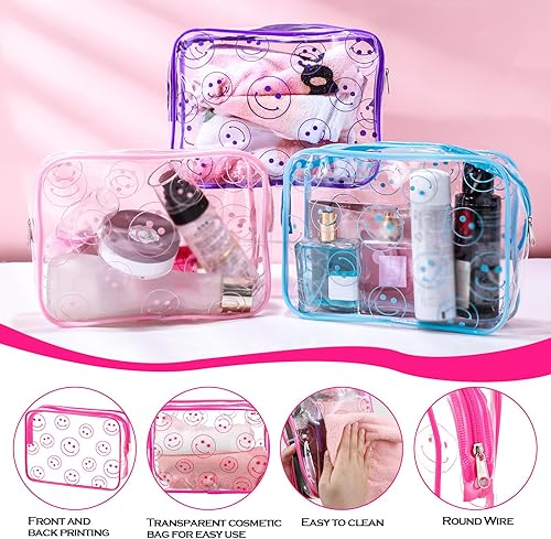 Miniatura 4 de Cunno 6 bolsas de maquillaje de Navidad, regalos para mujeres, bolsas de maquillaje transparentes con cara sonriente bohemia, flamenco, cosméticos