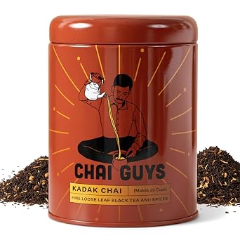Chai Guys Karak Chai Creamy Cafe-Style Indian Tea Blend | Strong Black Tea with Cardamom & Ginger | Authentic Kadak Chai Latte Mix 7oz Premium Tin