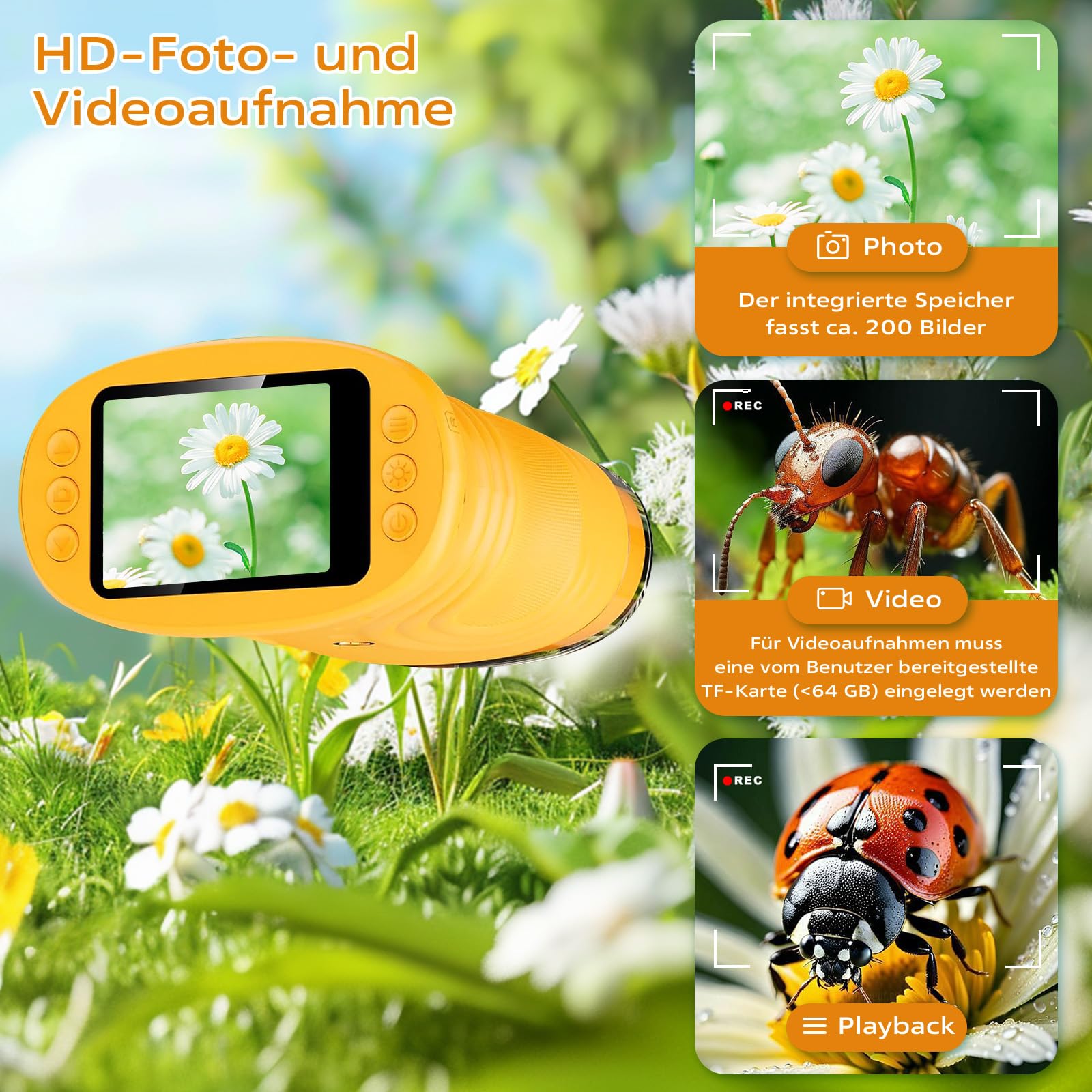 1000X Digital Mikroskop für Kinder, Handy Taschenmikroskop mit 2.0" IPS Bildschirm & 8 LED Licht für Kinder im Alter von 3–6, 6–12 Jahren, Studenten, Jungen und Mädchen [inkl Fotofunktion]