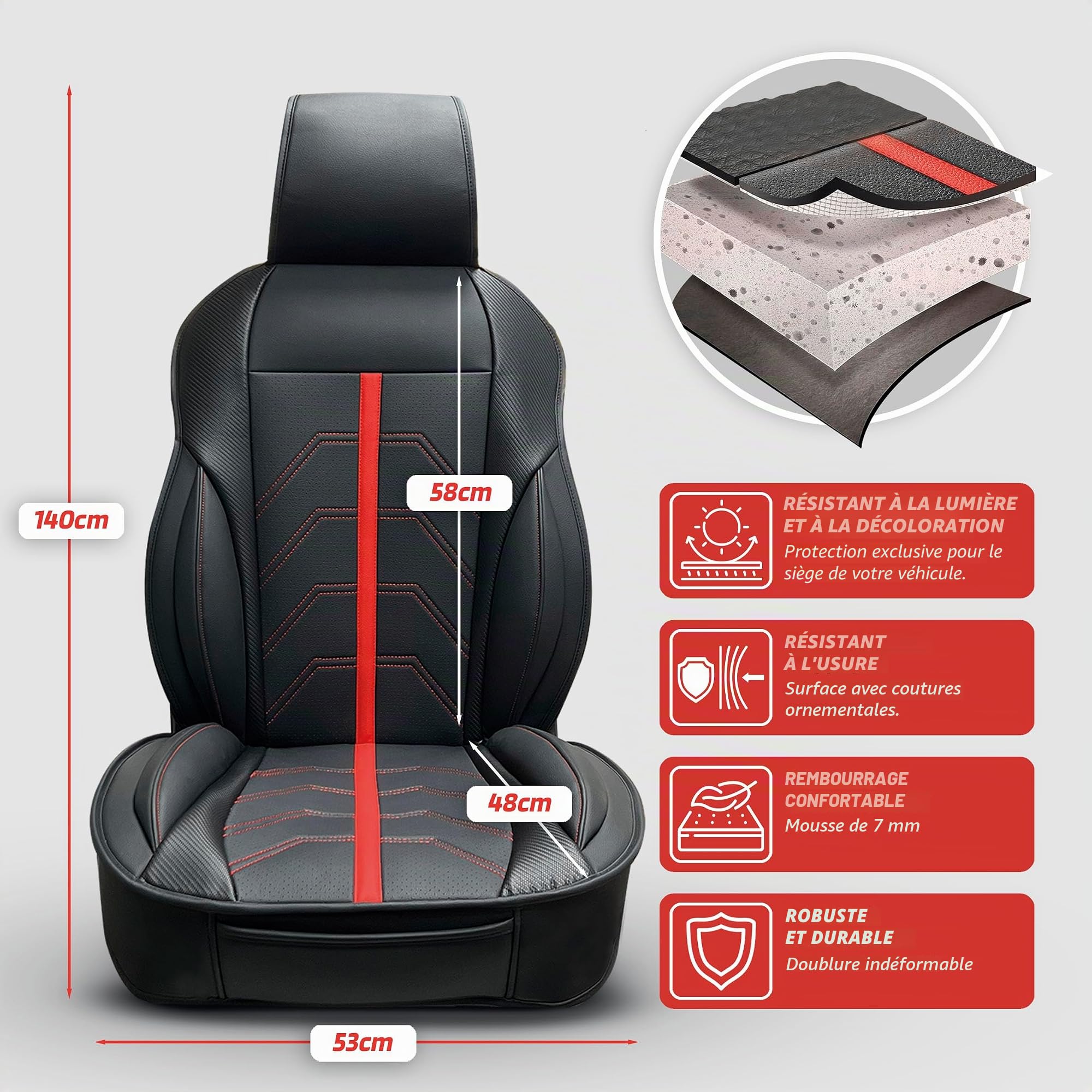 S SUMEX Dossier de siège de Voiture modèle Potenza Noir et Rouge Housse de Sport Universelle imperméable en Cuir synthétique