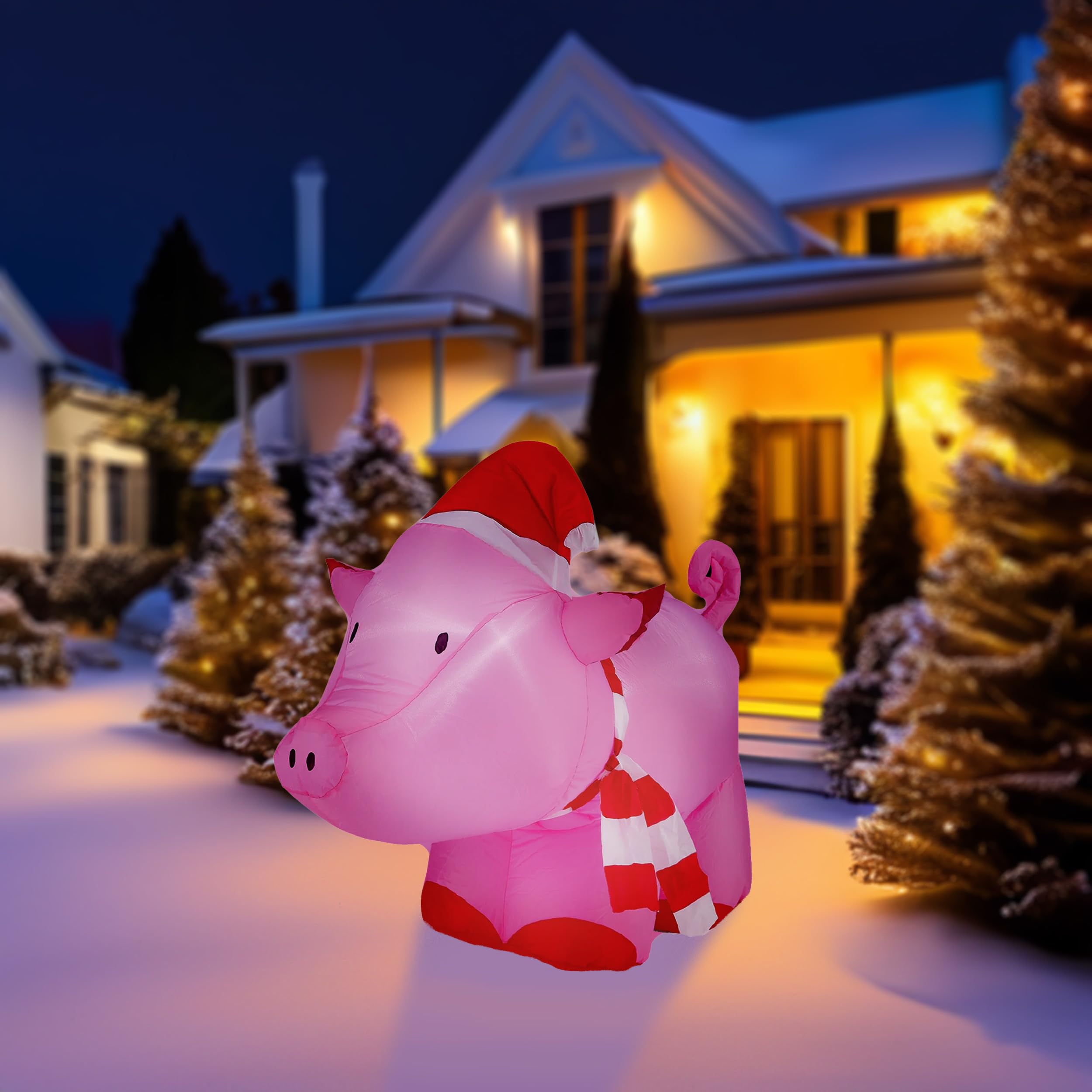 Cochon rose gonflable de Noël Alpine Corporation avec LED pour une déco extérieure rapide et stable