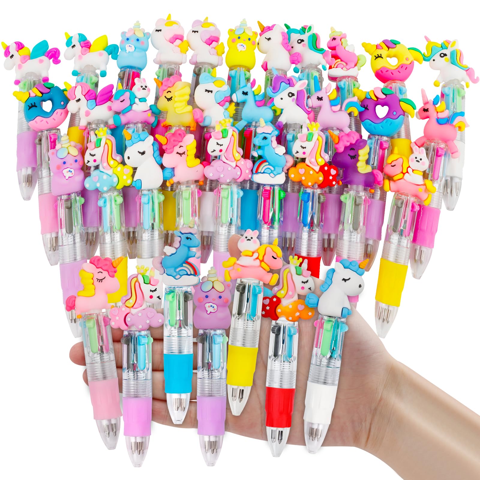 CZWZ 30-Pack 4-in-1 Multicolor Mini Unicorn Ballpoint Pens for Party Favors