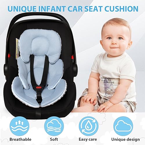 Miniatura 4 de Inserto para asiento de automóvil infantil, cojín reversible 2 en 1 para asiento de automóvil para recién nacido, soporte para la cabeza y el