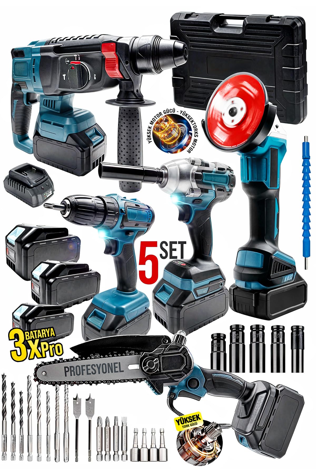 Profesyonel Şarjlı Darbeli 5'li Set 2-26 Hilti 125mm Taşlama…