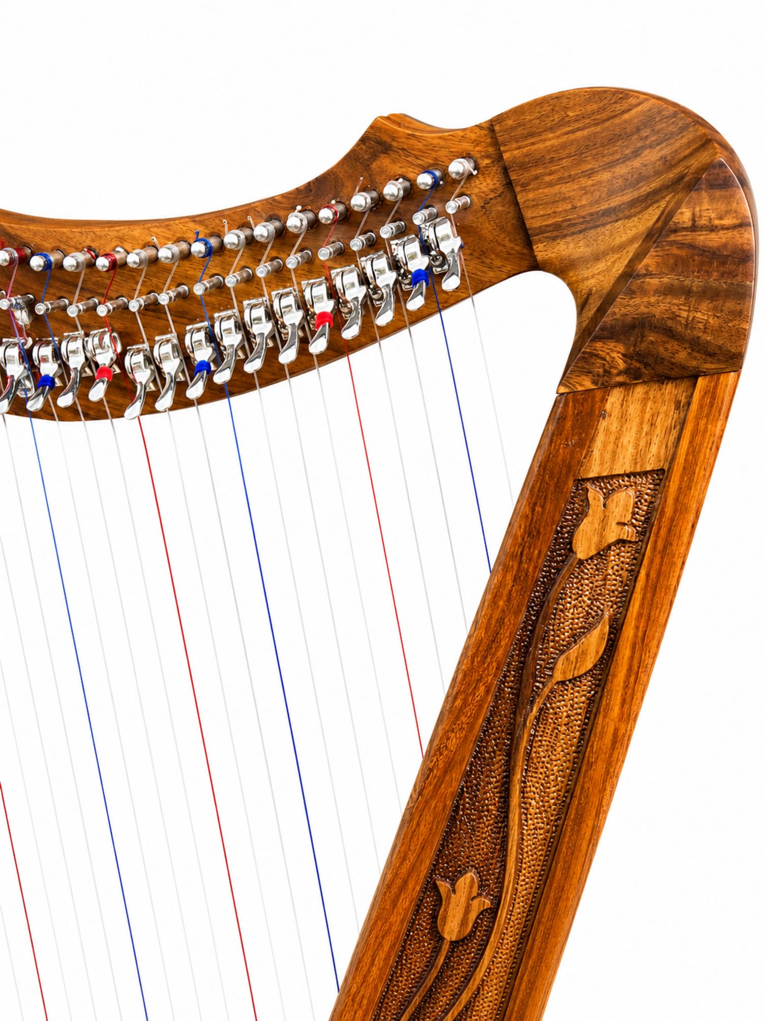 Uzman Harfe 22 Saiten Keltische Harfe 22 String Harp Leierharfe | Edelholz-Korpus mit keltischem Design, Halbtonklappen, finnischem Birken-Resonanzboden und farbcodierten Saiten