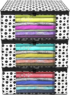 Kuber Industries Clothes Organizer For Wardrobe (Pack of 3) - Storage Organizer For Saree | Shirts | Lehenga - Dress Organizer For Wardrobe - Saree Covers With Zip (Polka Dots) (Black and White) Price in India
