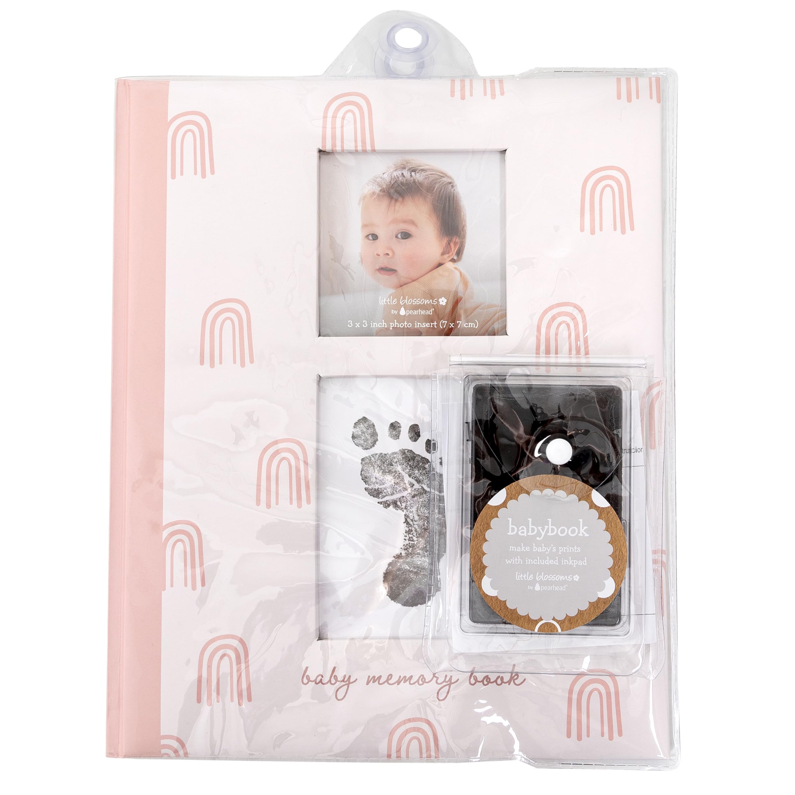 Rainbow First 5 Years Memory Book, Baby Girl Keepsake, Baby Meilensteinbuch, Schwangerschaftstagebuch, mit Stempelkissen für Neugeborene Handabdruck oder Fußabdruck, Rosa Regenbogen
