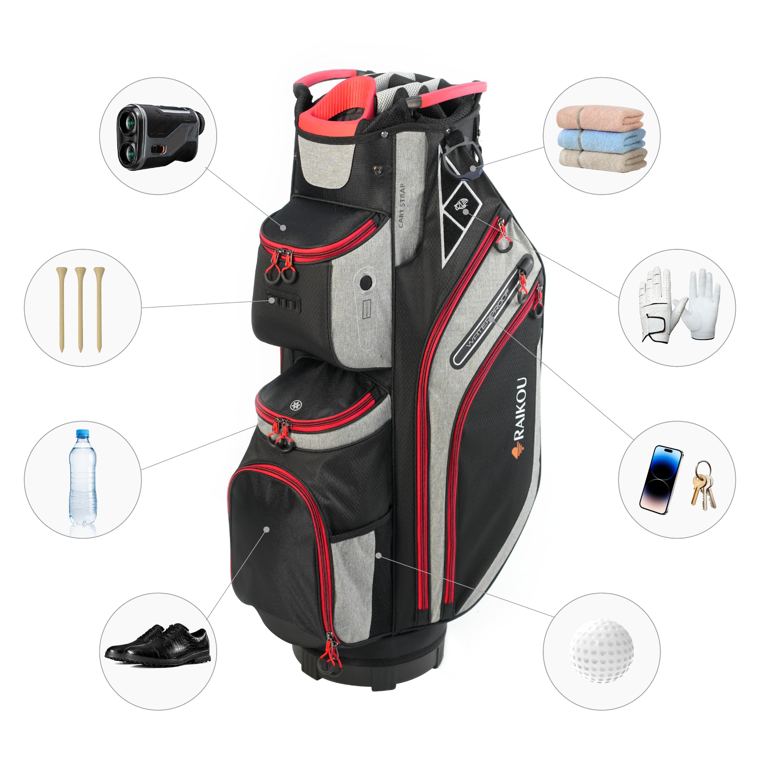 RAIKOU Golf Cartbag – Premium Golftasche, wasserdicht mit 14-facher Schlägerunterteilung – Ultraleicht, Trolley-kompatibel, mit Kühl- & Wertsachenfach – Für Damen & Herren