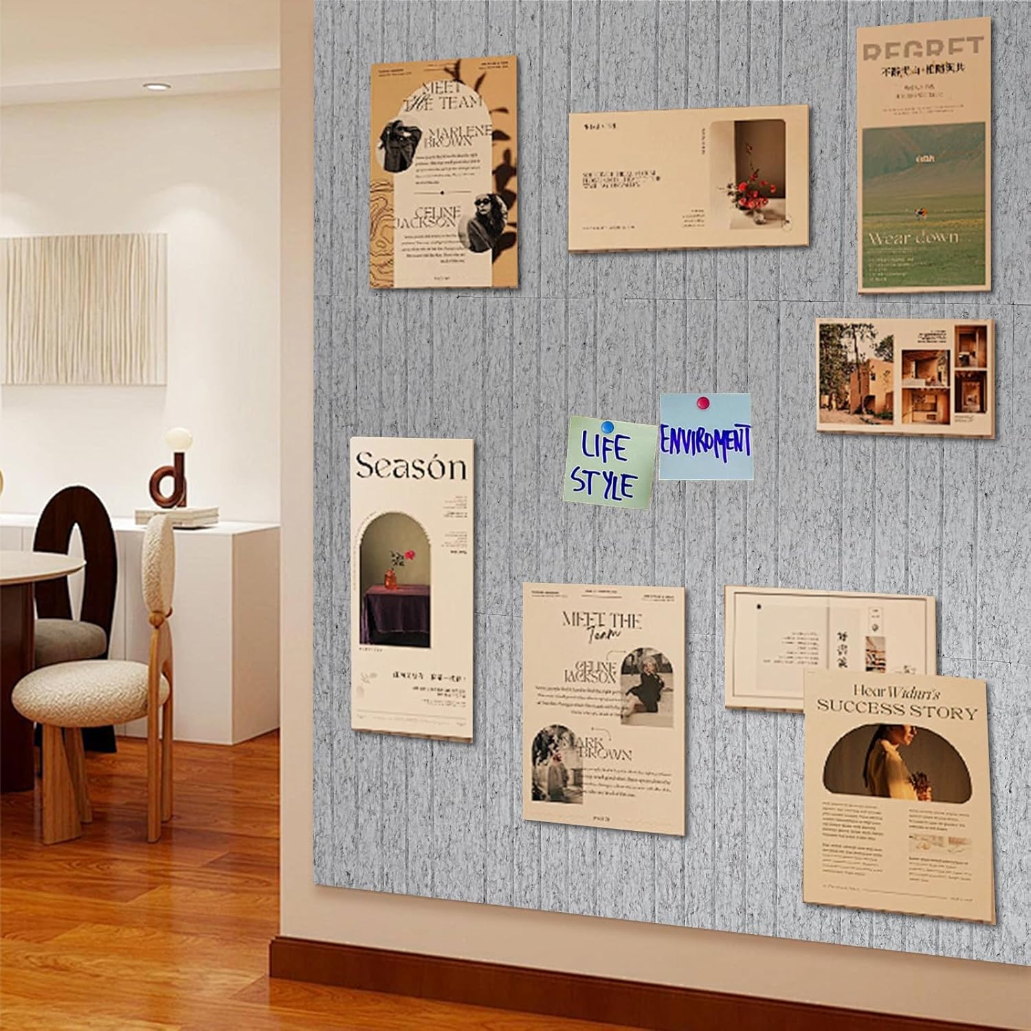 15 Pack Felt Bulletin Board Tiles (12x12 Inch) Self Adhesive Cork Board Alternative for Walls with 30 Push Pins Decorative Acoustic Panels & Pin Board for Home Office, Classroom, Vision Board Decor