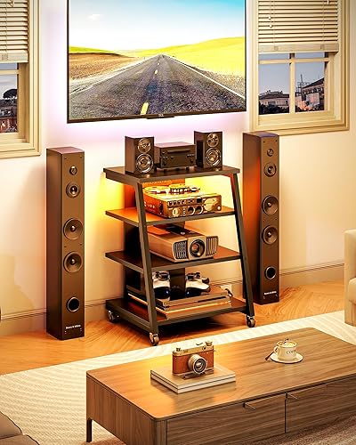 Miniatura 6 de Soporte multimedia AV de 4 niveles y soporte de TV con paquete de toma de corriente, soportes estéreo, centro de entretenimiento multimedia con