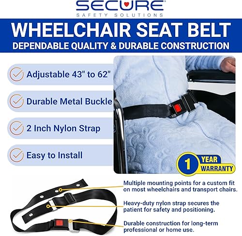 Miniatura 2 de Secure Safety Solutions Cinturón de seguridad para silla de ruedas para adultos – Arnés de seguridad para cinturón de seguridad con hebilla de metal