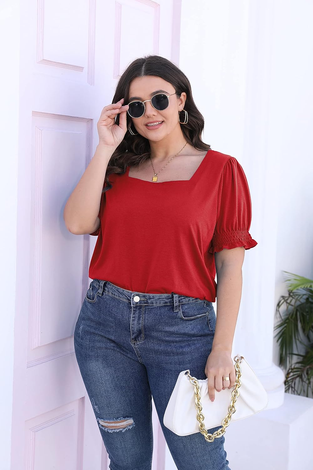 WIHOLL Tops for Women Summer Casual Ruffle Trim Sleeve Square Neck T Shirts - Image 3