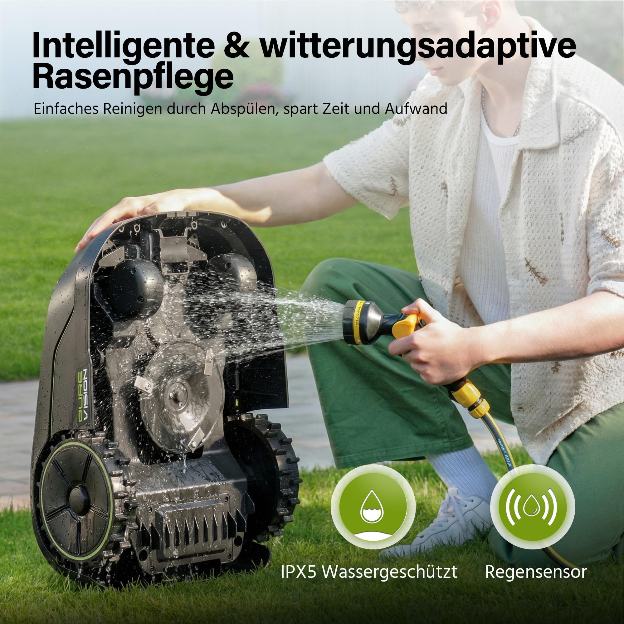 SUNTEK SRM2025 Mähroboter ohne Begrenzungskabel, KI Pure Vision Rasenmäher Roboter für 250 m² mit automatischer Kartierung, 35% Steigung, Wasserdichtigkeit IPX5, Automatische Kartierung, APP-Steuerung