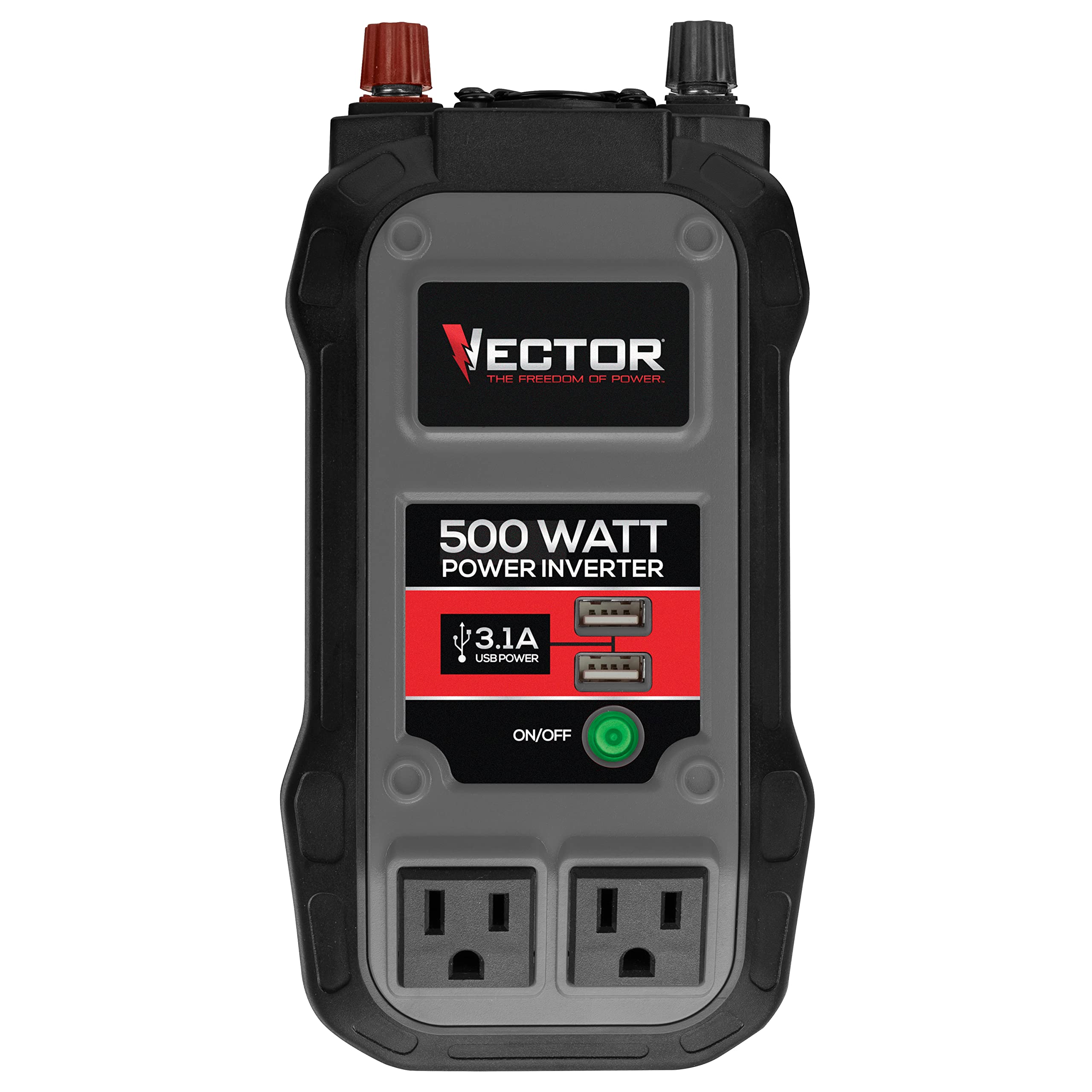 Vector 500 Watt Power Inverter, PI500V, Dual Power Inverter, Two USB Charging Ports,Grey