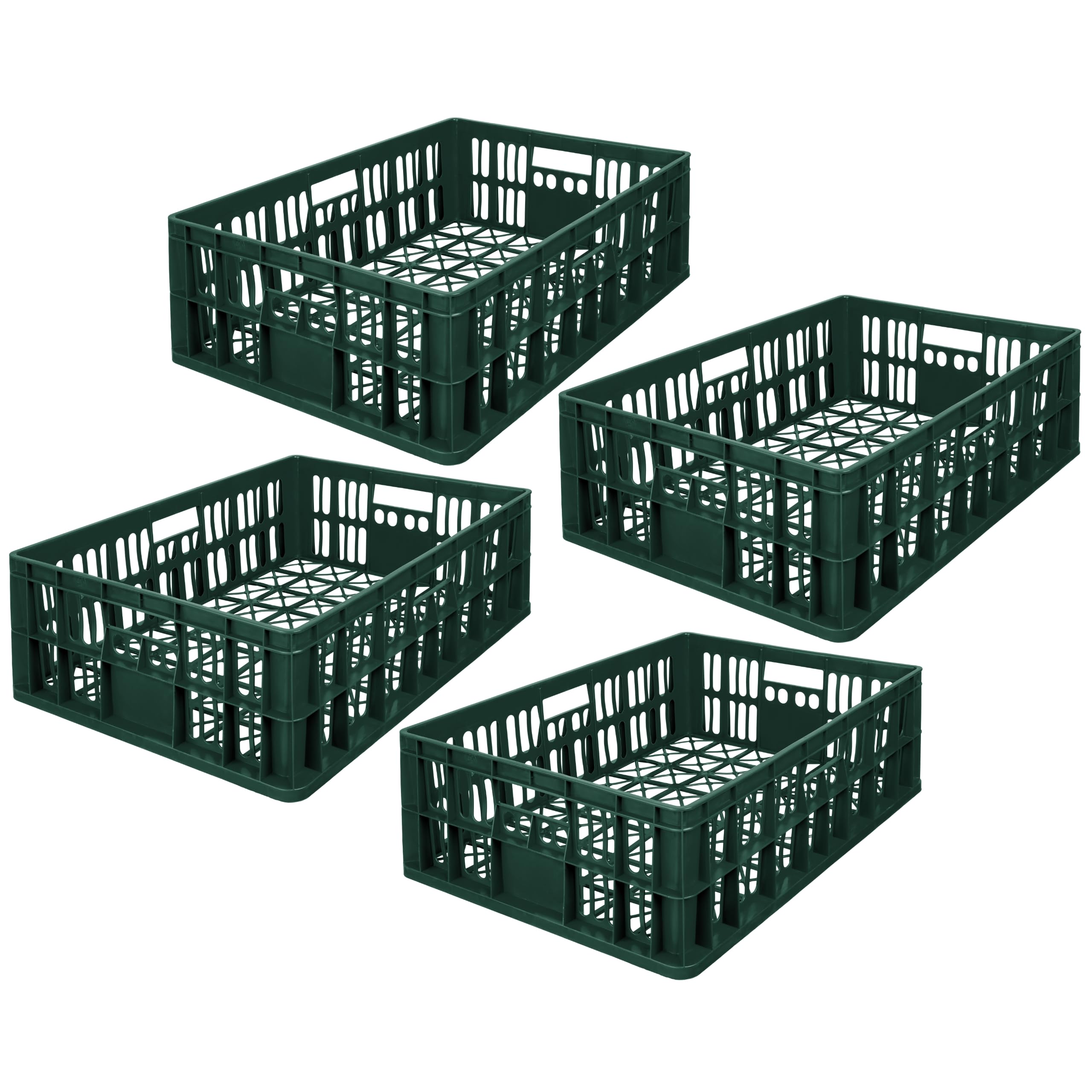 Garronda Cajas Almacenaje Plástico Grande 69x47x20 cm - Organizadoras HDPE Perforada 64L, Apilables y con Asas, Resistente para Almacén, Garaje y Transporte Profesional GD-0190 (Pack de 4, Verde)