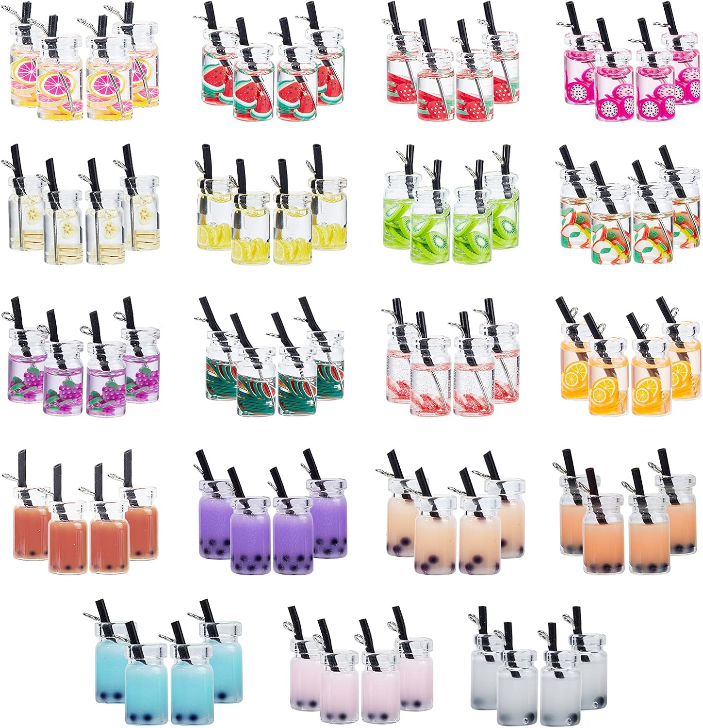 NBEADS 76 Piezas Encantos de Botella de Resina, Beber Botella de Vidrio Colgante de Imitación de Jugo de Fruta Encantos de Té con Fornituras de Hierro para Pendientes Joyería Que Hace Llavero