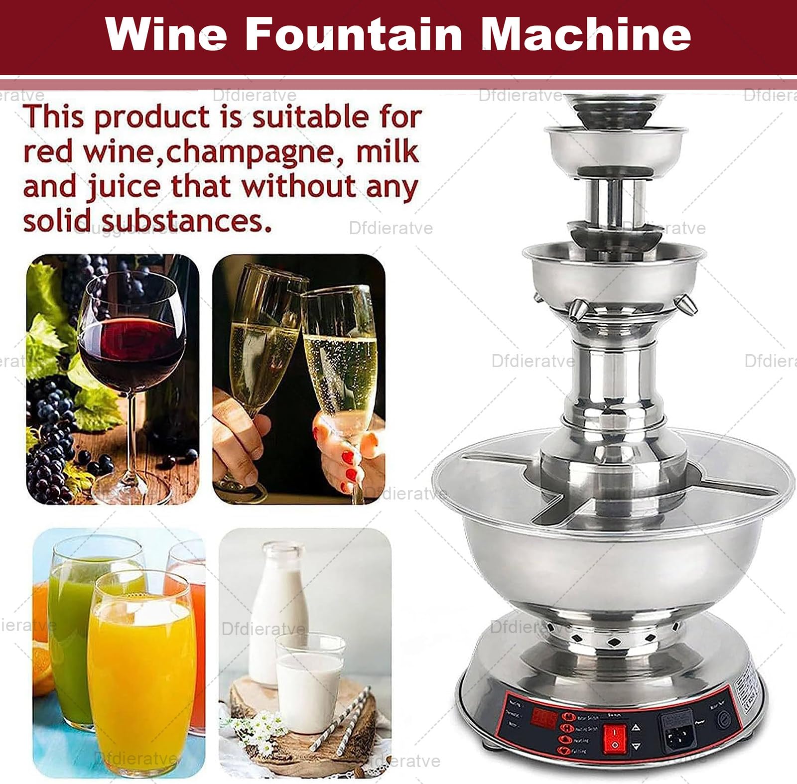Máquina de fuente de vino comercial de 3 niveles con control de temperatura para dispensar bebidas en eventos