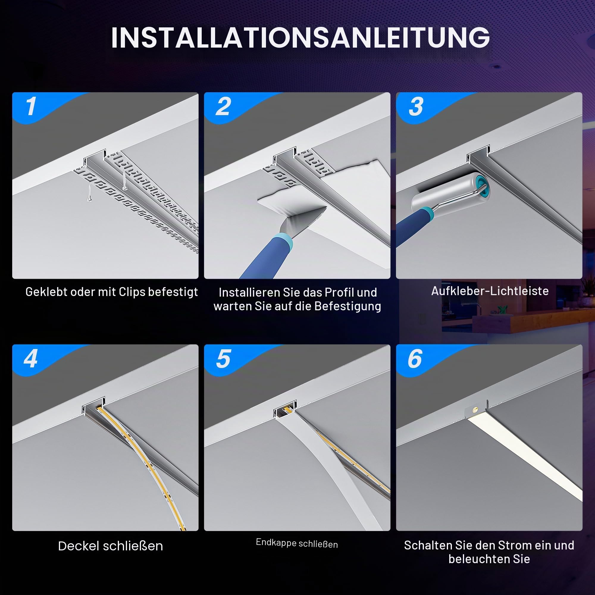 Shine Plus 10 x LED Trockenbauprofile 2 m, Eingebauter LEDKanal mit Diffusor, LED Profil Maße 28 x 13,8 mm Randbreite 64,2 mm für Streifen unter 20 mm,Innenbreite 20,2mm