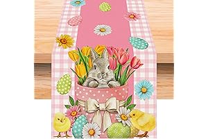 Linen Pink and White Buffalo Check Plaid Easter Table Runner 90 Inches Long