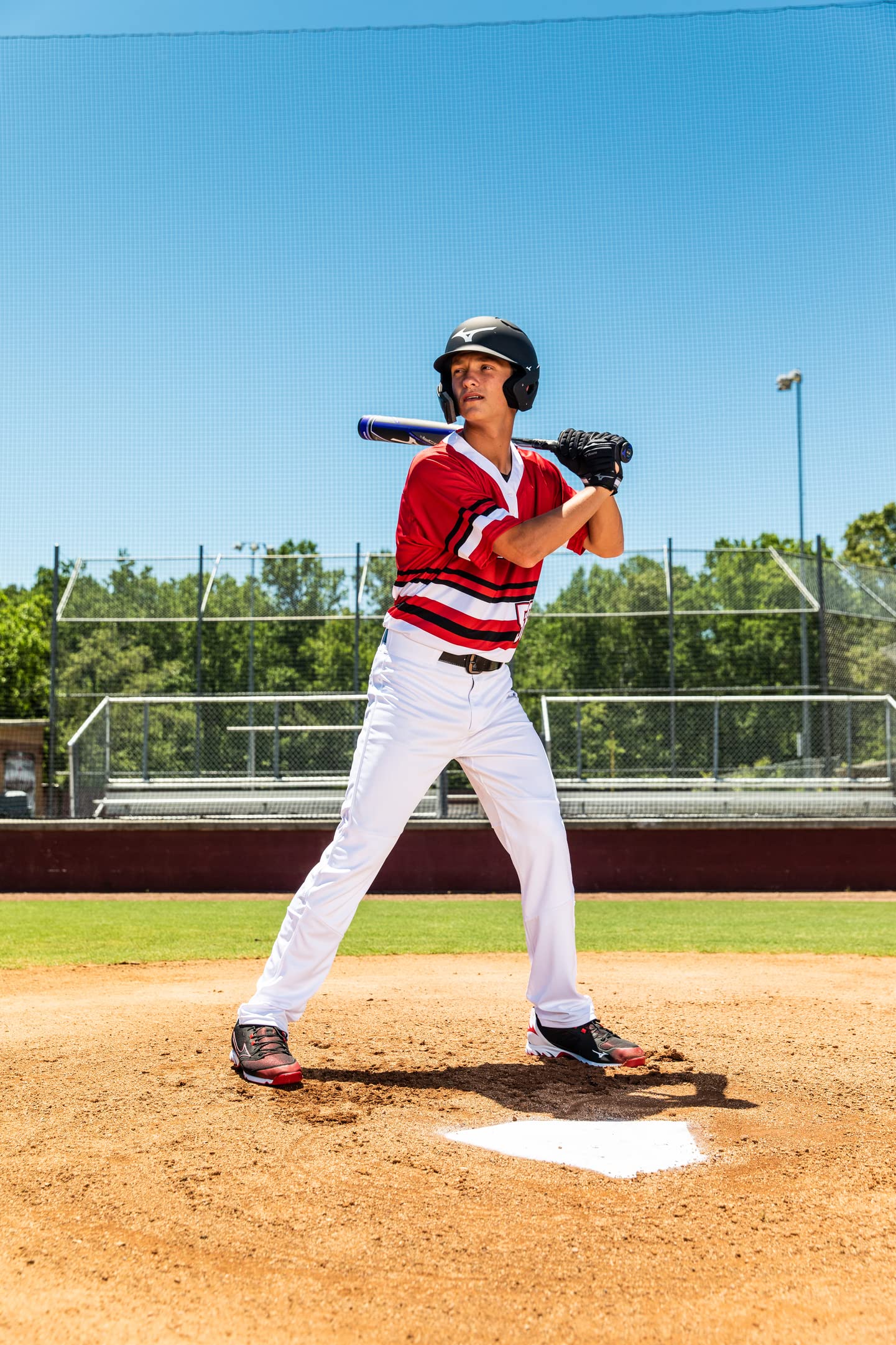Mizuno Casco de bateo de béisbol juvenil B6, rojo, talla única juvenil