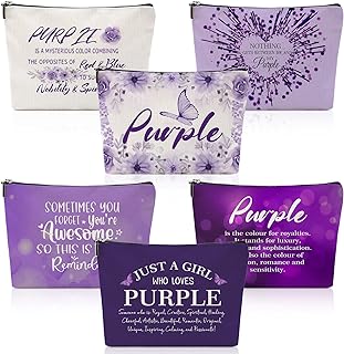 6 Pcs Purple Makeup Bag Purple Lover Gift Purple Inspirational Zipper Cosmetic Pouch Graduation Gifts Purple Makeup Toiletry Bag for Girls Purple Lover Travel Birthday Graduation