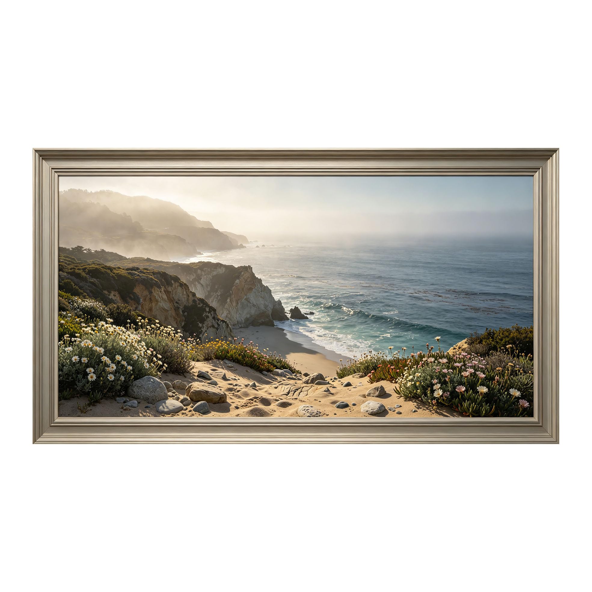 Yzpallescene 3D Framed Wall Art 50cm×100cm Coastal Seascape Botanical Sunset Panoramic Large Size SelfAdhesive Removable Wall Decor Prints Artwork for Living Room Bedroom Office