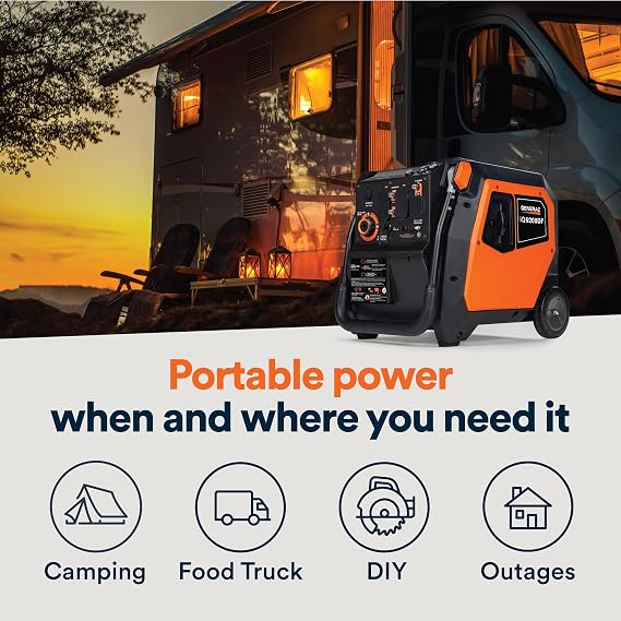 Generac 5,200 Watt Dual-Fuel Portable Inverter Generator | Gas and Propane Compatible, Quiet Operation, Produces Clean, Stable Power, Great for Home Backup, Camping, and RV Use