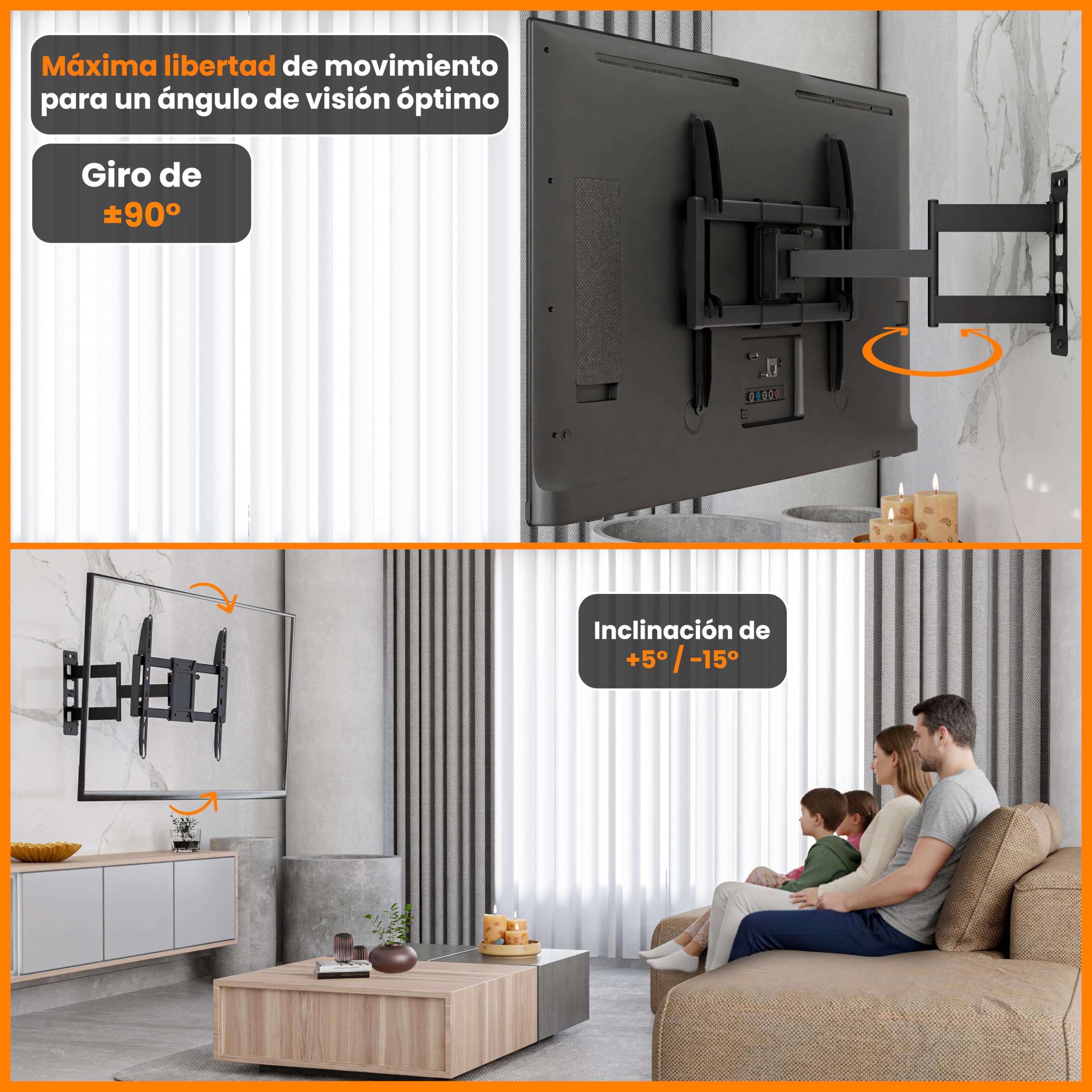 EasyLife ProMount HD75 Compact Soporte de Pared para TV Televisores de 32 a 75 Pulgadas Hasta 50KG, VESA 600x400mm – Diseño de un Solo Brazo, Giratorio e Inclinable para LED, LCD con Gestión de Cables
