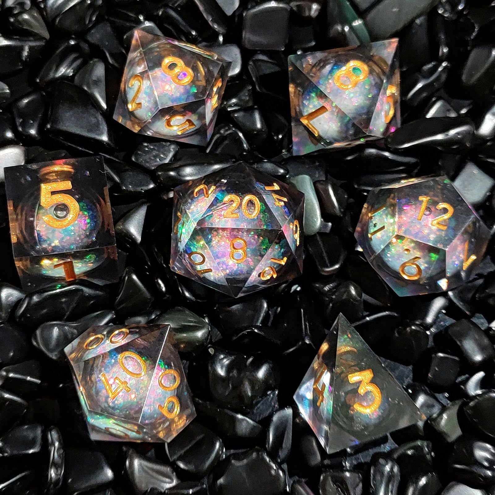 Liquid Core DND Dice Set 7Pcs Sharp Edge Polyhedral Resin D&D Dice for Dungeons and Dragons RPG MTG Table Games,Role Playing Dice Set D20 - Image 2