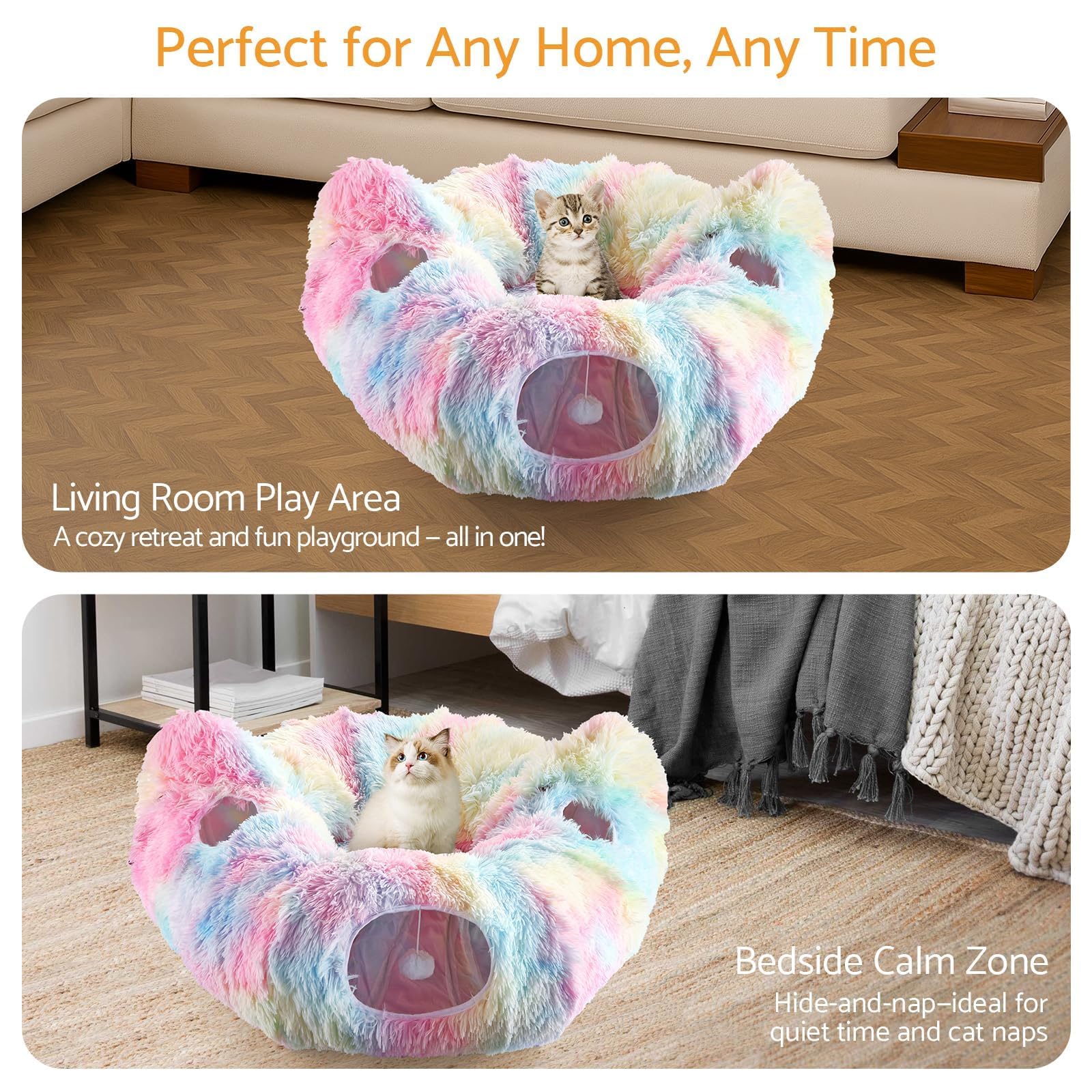 Cama Tunel para Gatos - Tunel para Gatos Plegable Que Incluye una Manta y una Bolsa para su Transporte - Cama Donut Gato Cómoda, Segura y Divertida - Cat Tunnel para Jugar y Descansar