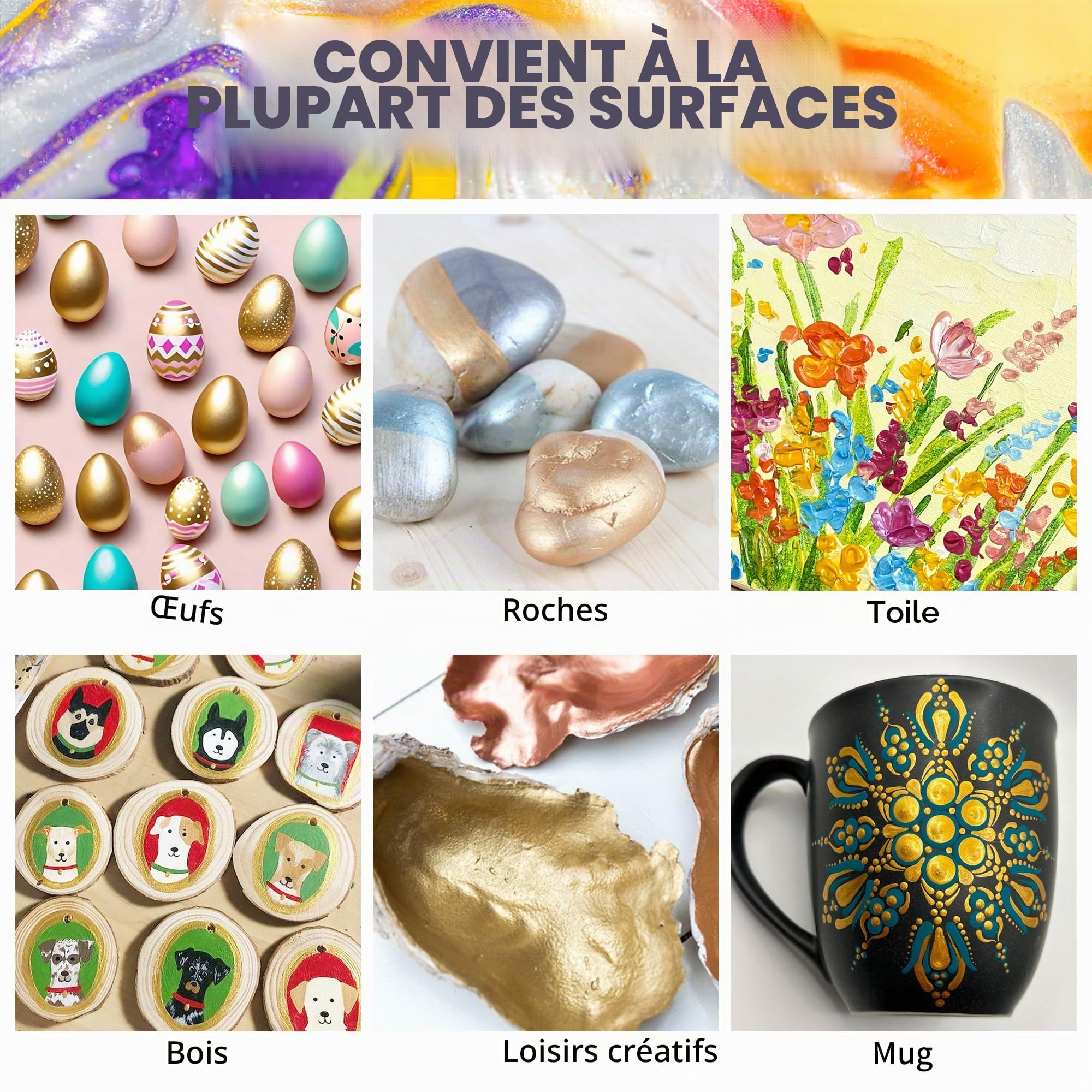 AnyMark Peinture Acrylique Métallique, 36 Couleurs avec 12 Pinceaux