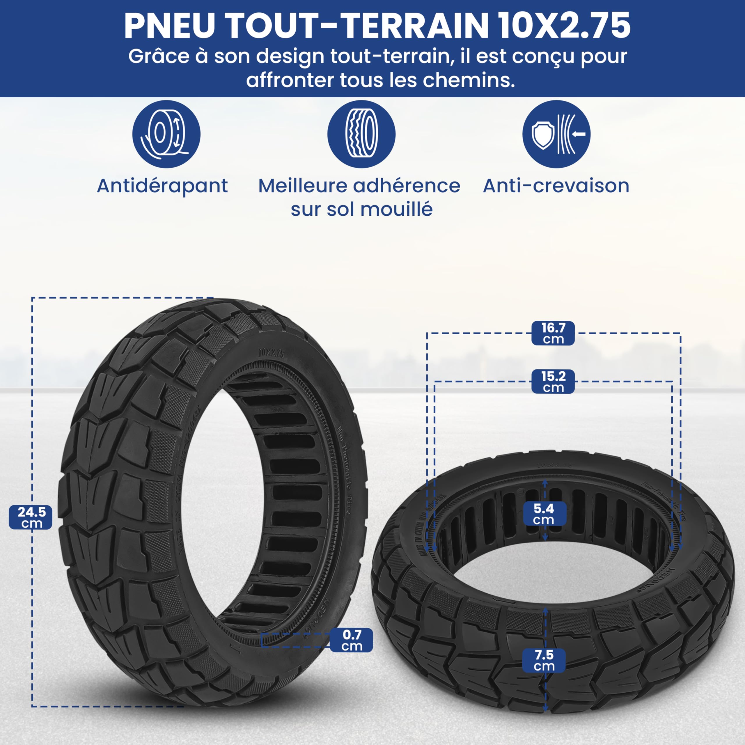ANSENI Pneu Plein Anti Crevaison 10x2.75 Pouces pour Trottinettes Electrique Kukirin G2, UrbanGlide E-CROSS PRO, Speedway/Pro, Speedway 5, Rockway/Crossover, Dualtron 3, All Road 5 (1 unité)