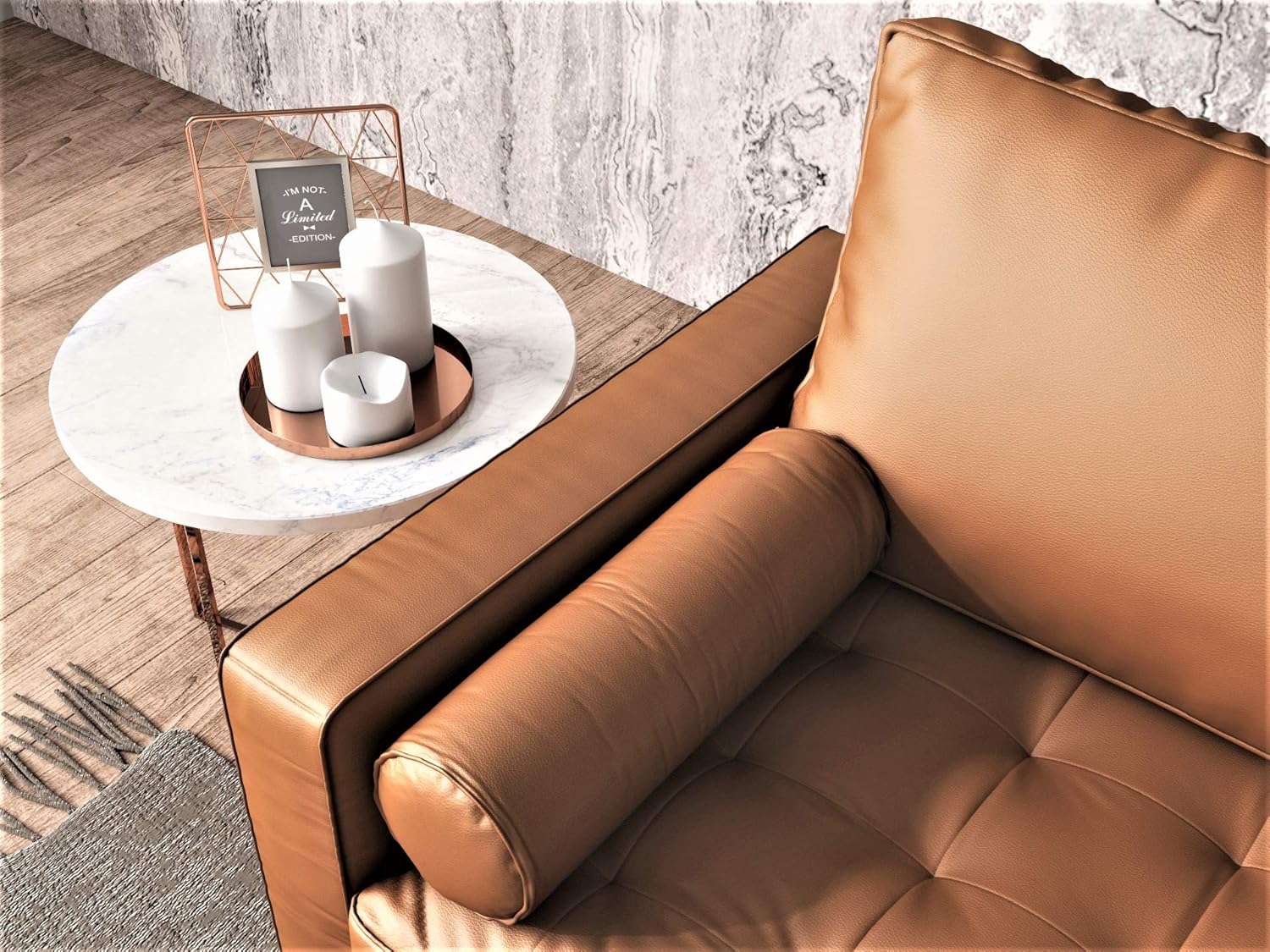 Container Furniture Direct Womble Mid Century Modern Couch with Bolster Pillows, PU Leather Upholstered Tufted Seat, Versatile Retro Design for Comfortable Living Spaces, Loveseat, Brown
