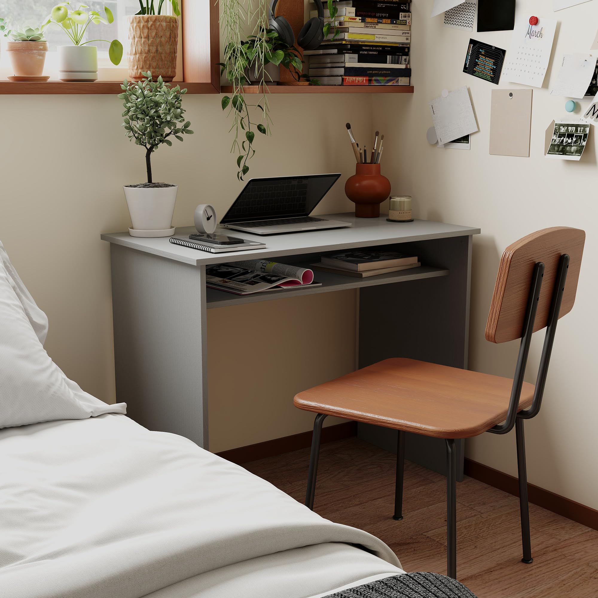 HOMCOM Scrivania moderna, tavolo ufficio, 90x50 cm, grigio