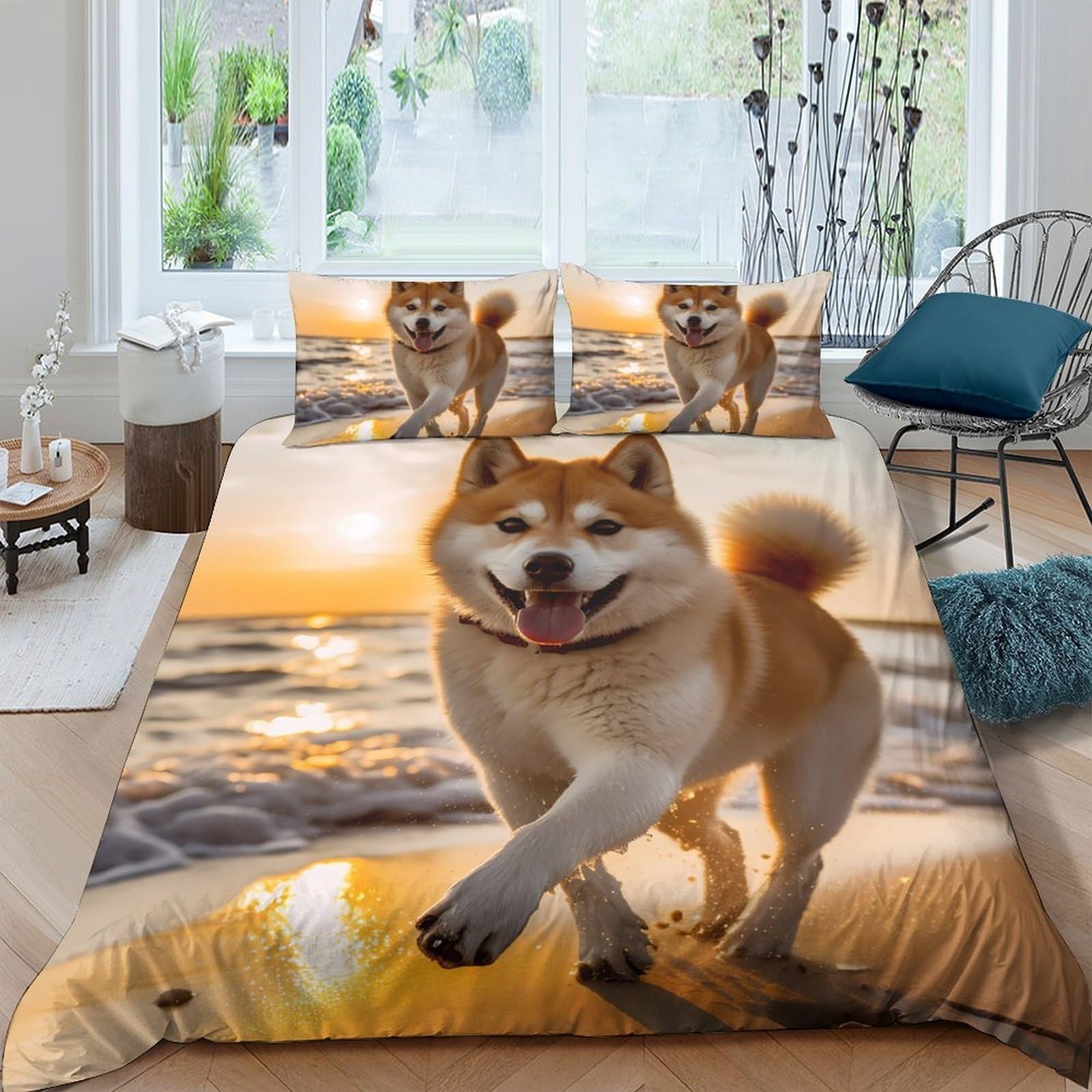 Ctjqhvkz Style-5 3D Printed Shiba Inu Dog Sunset Fitted Sheet Microfiber Soft Bed Cover For Bedroom Dorm Mattress Protection Decor Single（135X200cm）
