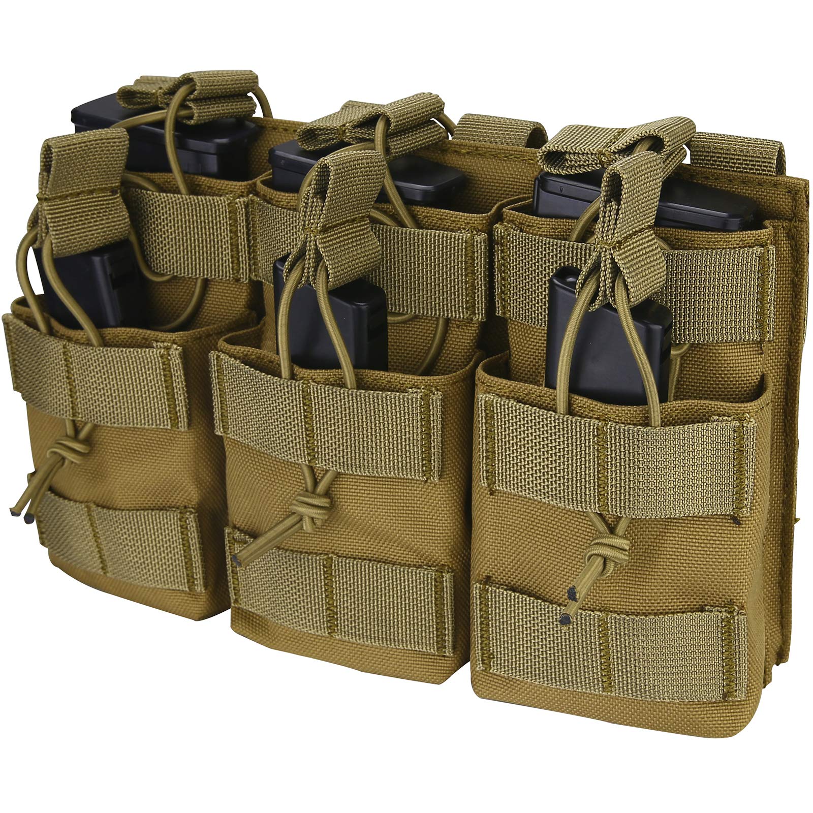 Kosse Open-Top Triple Stacker Mag Pouch, Tactical Magazine Pouch for Gun Magazines -Khaki