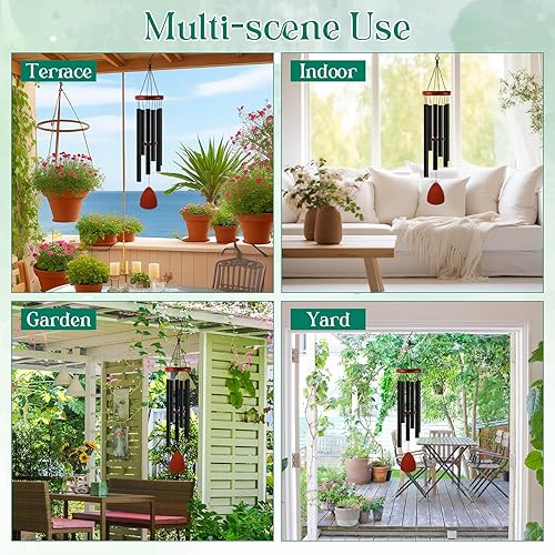 Miniatura 4 de Leinuosen Campanillas de viento para campanillas de viento exteriores, tonos profundos de 28 pulgadas con 6 tubos de aluminio, campanilla de viento