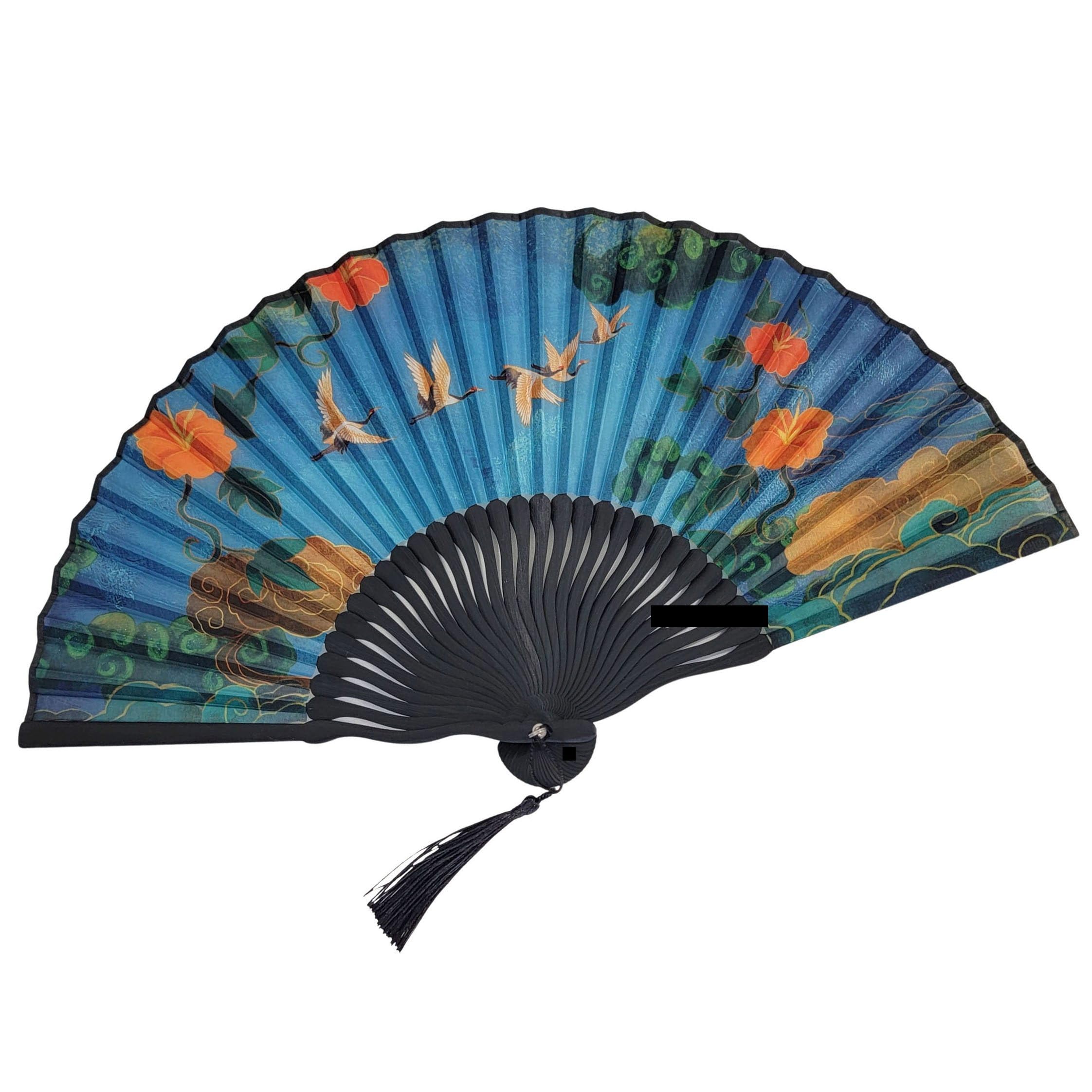 GFM® Bamboo Silk Handheld Folding Japanese Chinese Hand Fan for Summer, Wedding, Party Favour (MR-E) (FLSLK-F17-05-TXKL) — image 1
